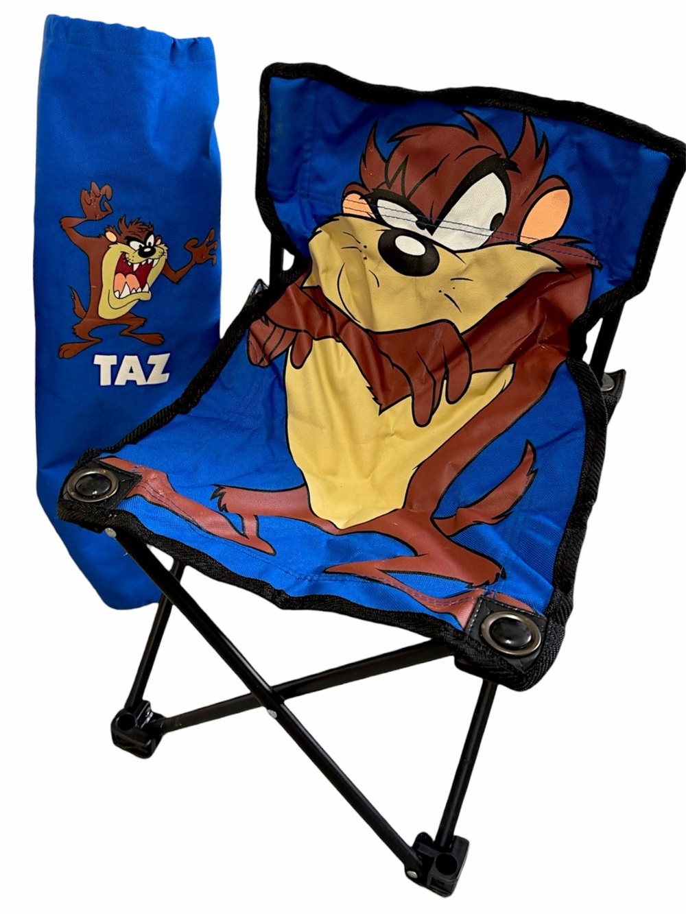 Vintage 90s Looney Tunes Kids Outdoor Foldable Chair Tasmanian Devil 19” Travel